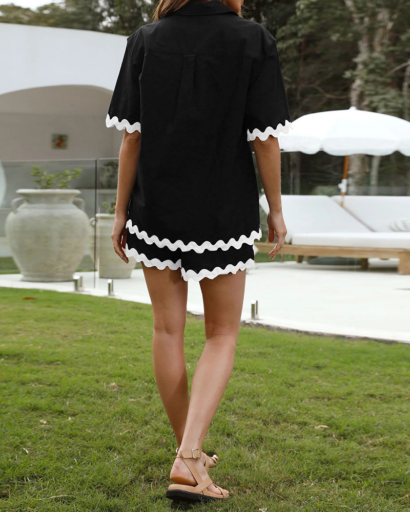 Wavy Colorblock Short Pajama Set