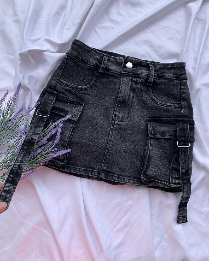 Workwear Denim Shorts Skirt
