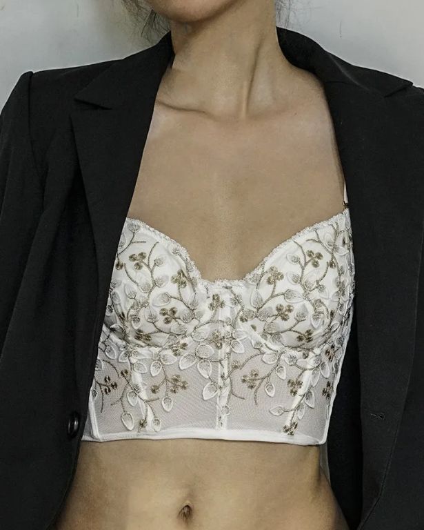 Embroidered Lace and Steel Bone Overlay French Lingerie Bra Set