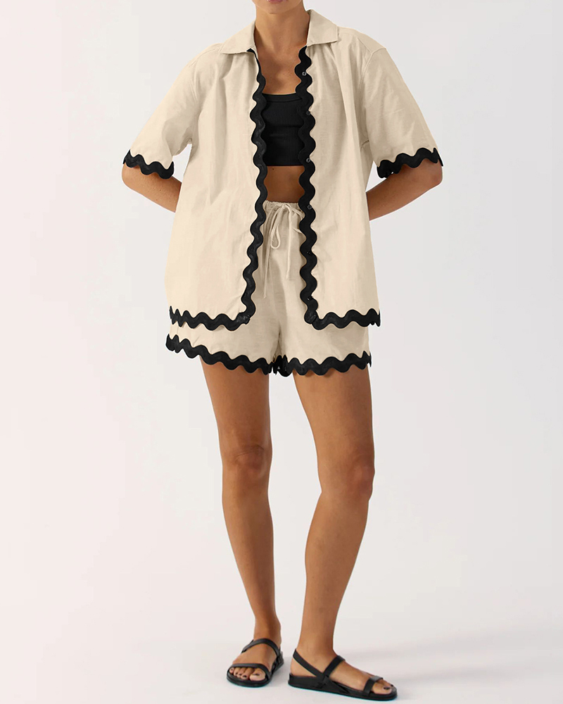 Wavy Colorblock Short Pajama Set