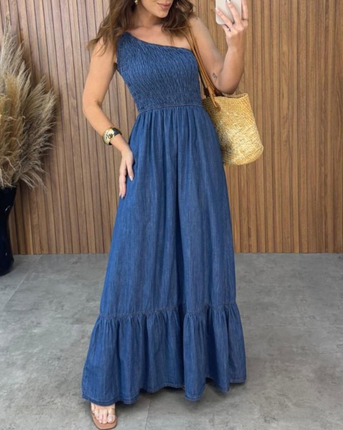 Off-the-Shoulder Slimming Denim Dress