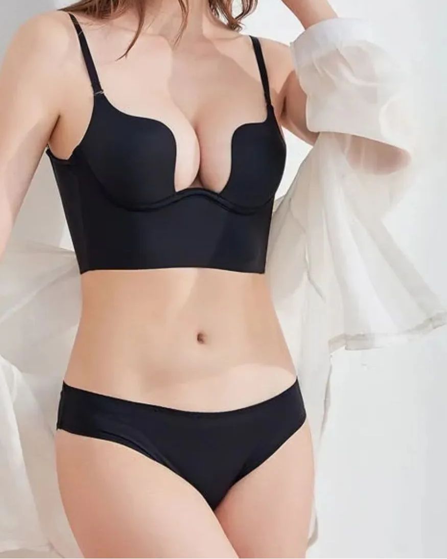 Push Up Low Back Plunge Bra Cleavage-Boosting Light Padding Bra Underwear