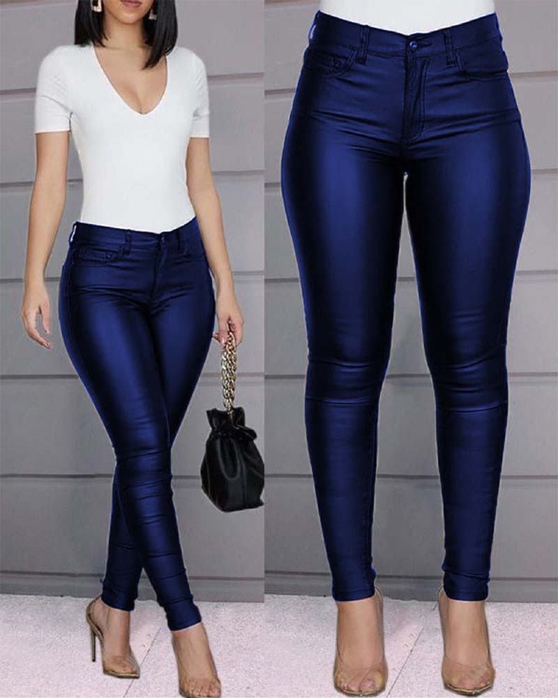 Casual Sexy Solid Color Pu Leather Pants