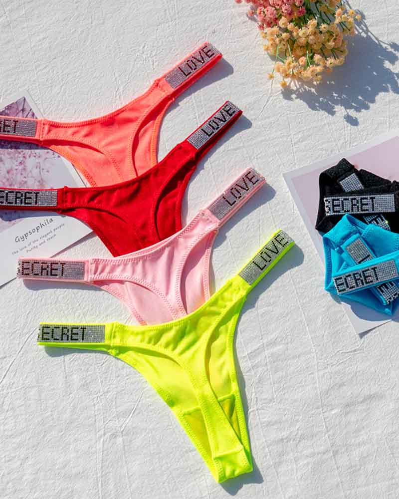 Sexy Low-Waisted Rhinestone Thong In Fine Shiny Fabrics