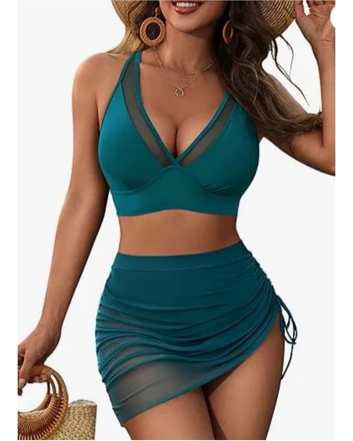 Swim Skirt High Waisted Bikini Sets Tummy Control Swimsuits Mesh Sarong Wraps Bathing Suits