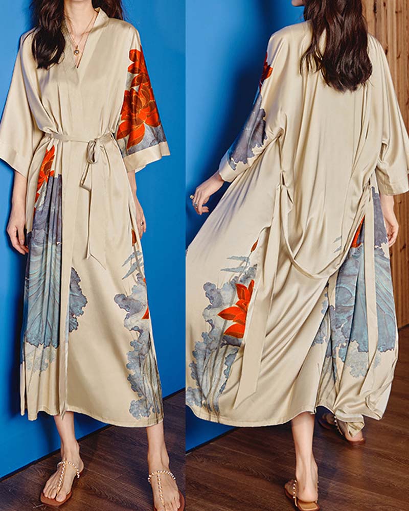 Light Luxury Satin Satin Pajamas With Three-Quarter Sleeves