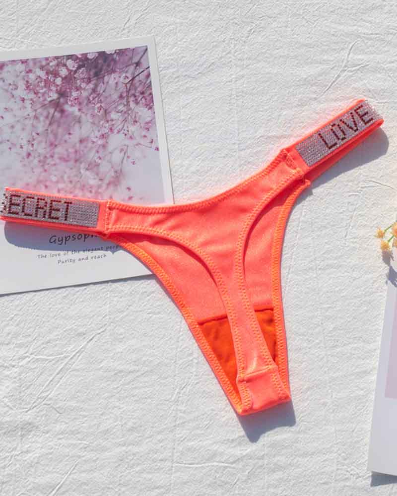 Sexy Low-Waisted Rhinestone Thong In Fine Shiny Fabrics