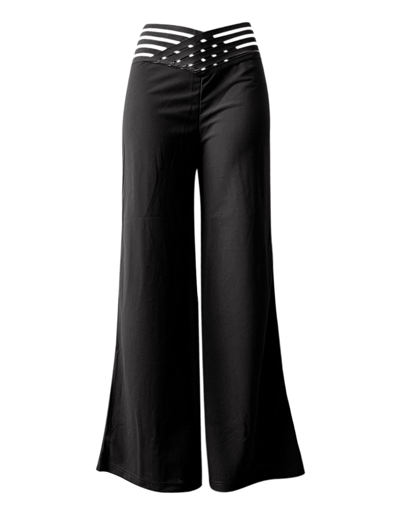 Pants Wide Leg Y2k High Waist Pants Sexy Crisscross Sheer Mesh Office Chic Flared Trousers Spicy Kpop Street Casual Korean Female Pant
