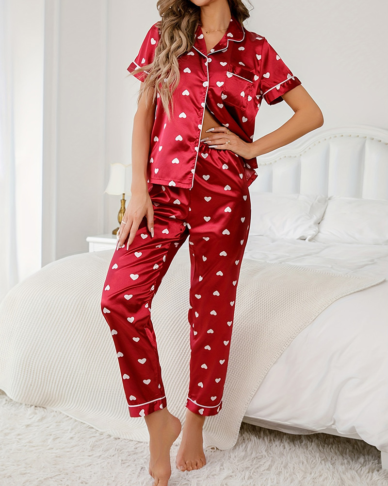 Love Print Short Sleeve Suit