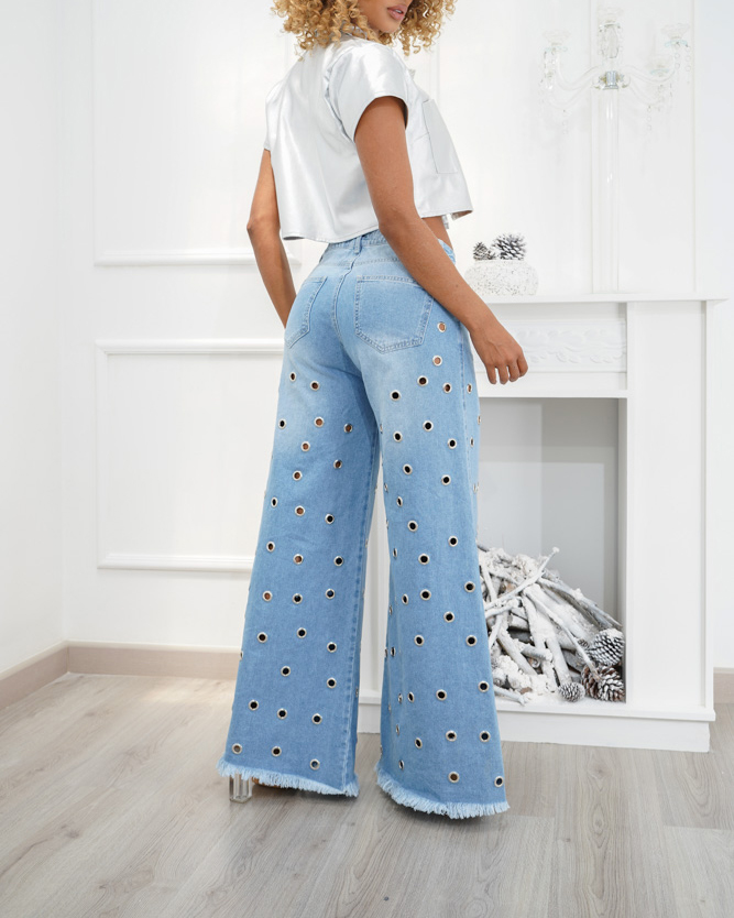 Pants Palazzo Eyelets Jeans