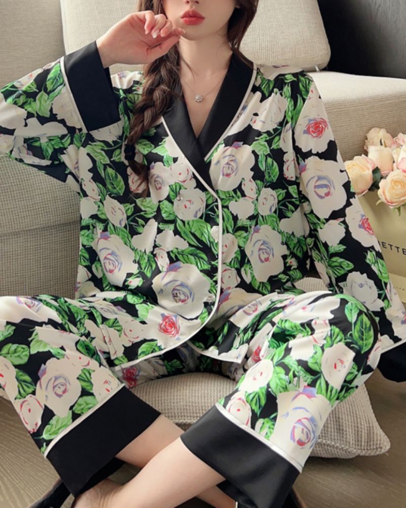 Ice Silk Printed Casual Pajamas