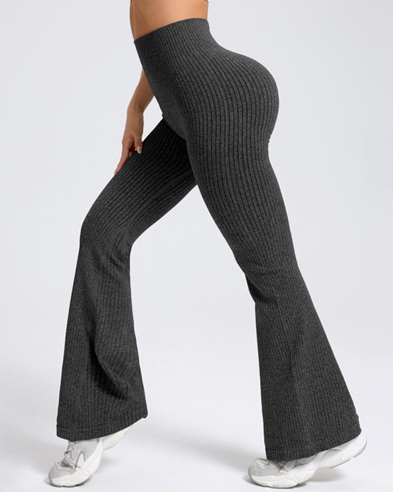 High Waist Ribbed Flared Yoga Pants